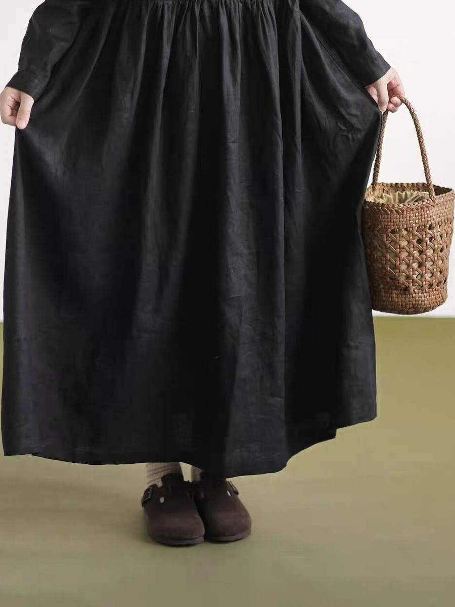 Schwarzes Leinenkleid mit Spit – Casual Loose Linen Shirt Dress Bewertung und Preis