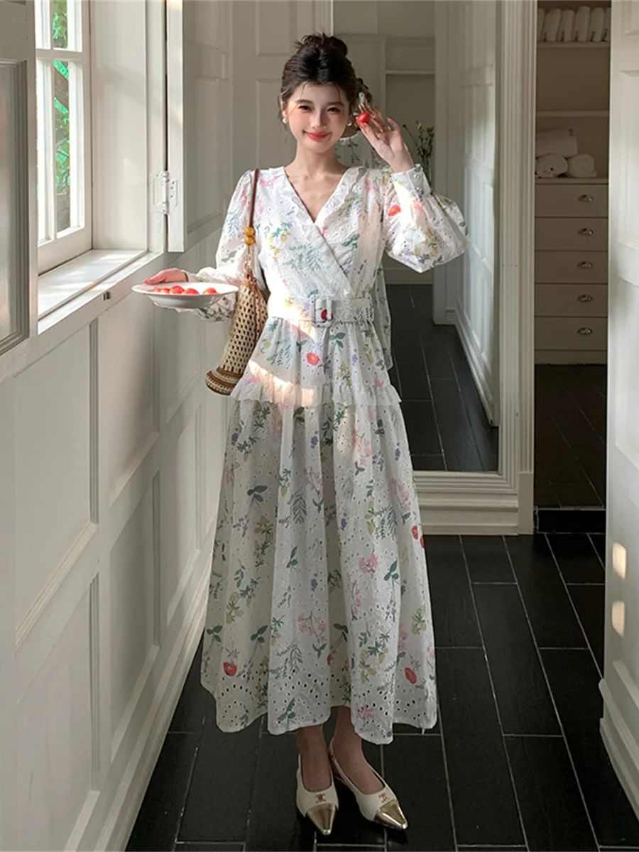 Französisches romantisches Mid – French Vintage Floral Midi Dress Bewertung und Preis