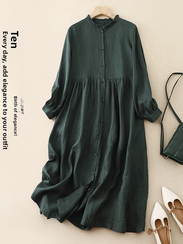 Lässiges, lockeres Baumwoll-Le – Casual Loose Linen Shirt Dress Bewertung und Preis