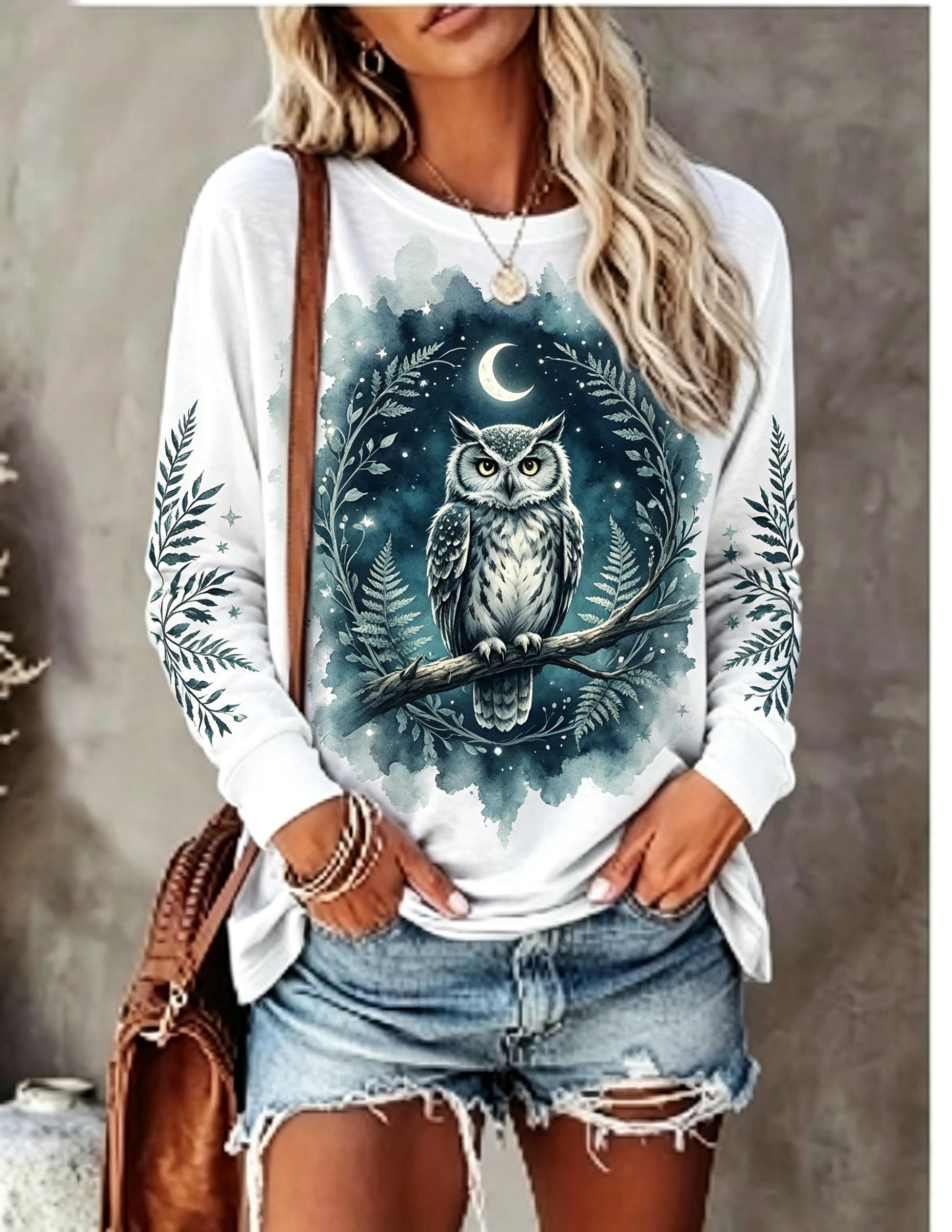 Damen-Langarm-T-Shirt mit Wolf – Blouses Bewertung und Preis