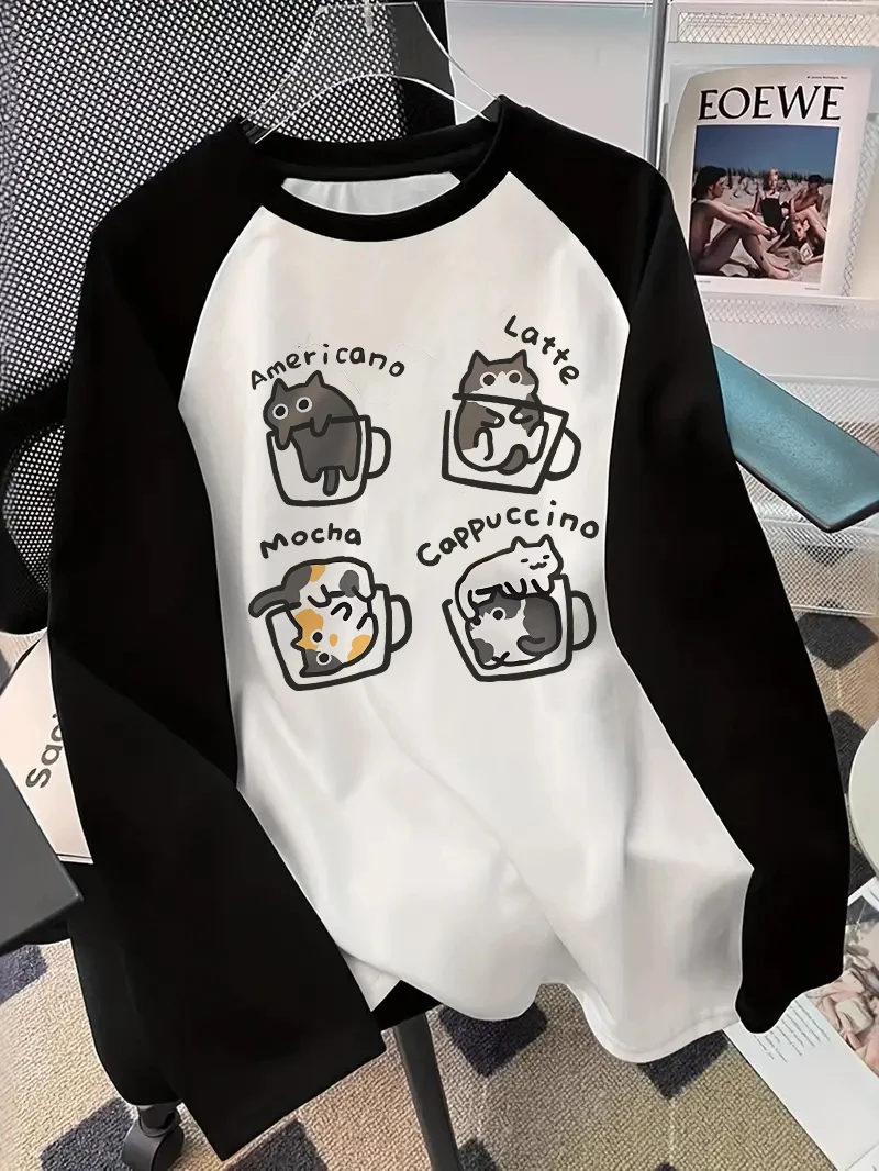 Kaffee-Katze Langarm-T-Shirt,  – Blouses Bewertung und Preis